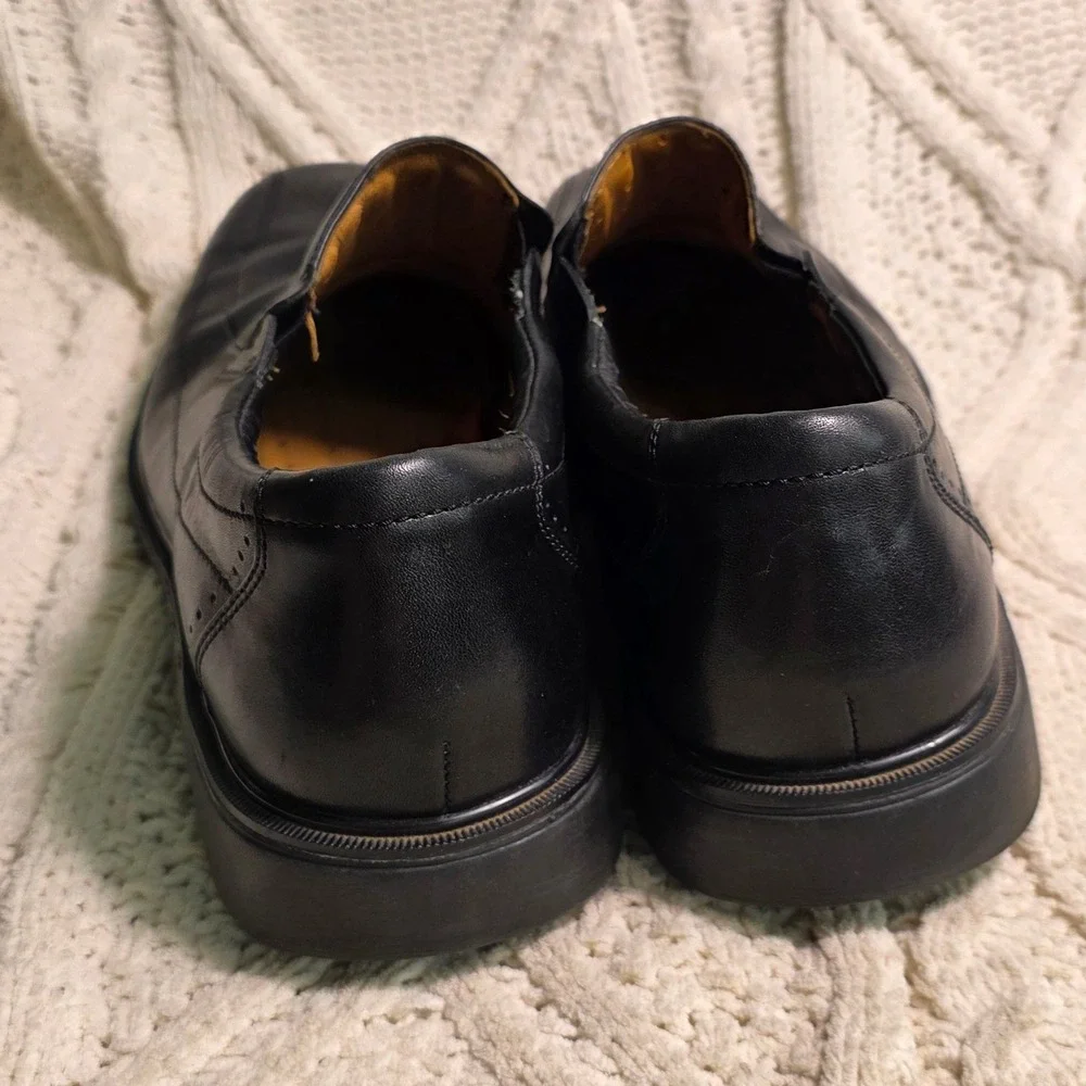 Clarks Unstructured Black Leather Apron Toe Slip On Loafers Shoes Mens 15M